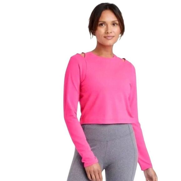all in motion Tops - NWT ALL IN MOTION Cropped Long Sleeve Top S Cutout on Shoulder UV Protection